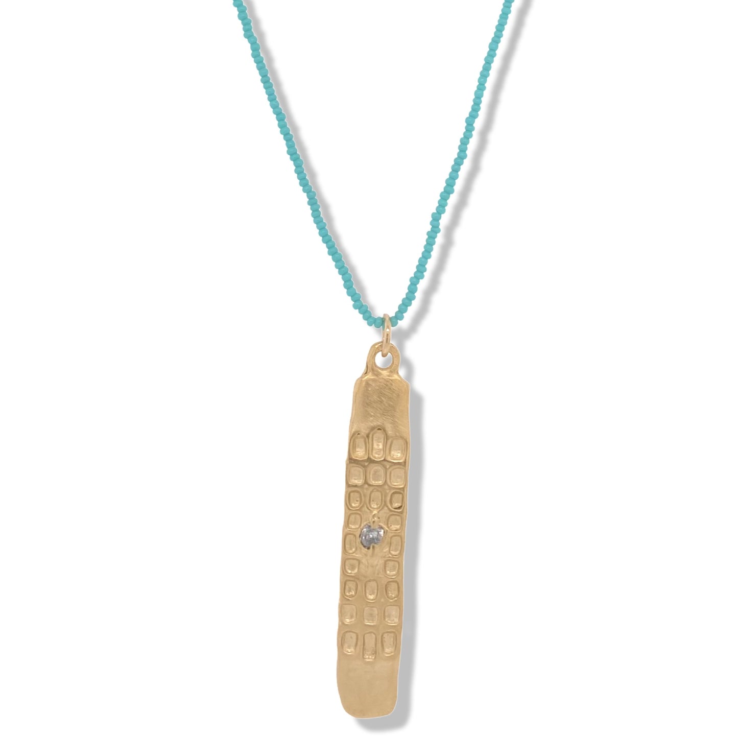 252NLGTU - Miya Imprint Necklace in Gold on Turquoise Beads