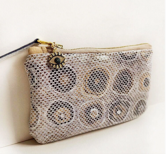 One of a Kind Cream Geo Mod Mini Pouch