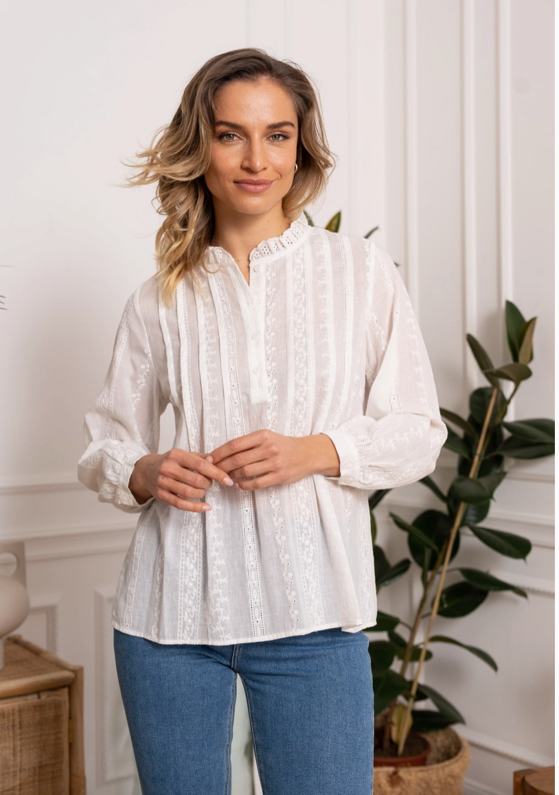 Chokolate Paris Embroidered Cotton Blouse