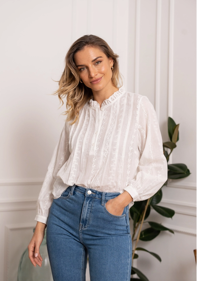 Chokolate Paris Embroidered Cotton Blouse