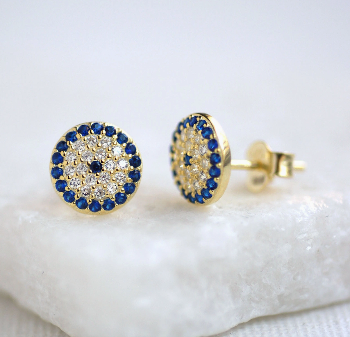 CZ Disc Stud Earrings