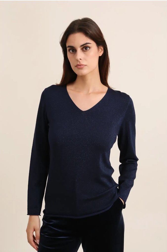 Light V Neck Sweater with Lurex (2 Colors)