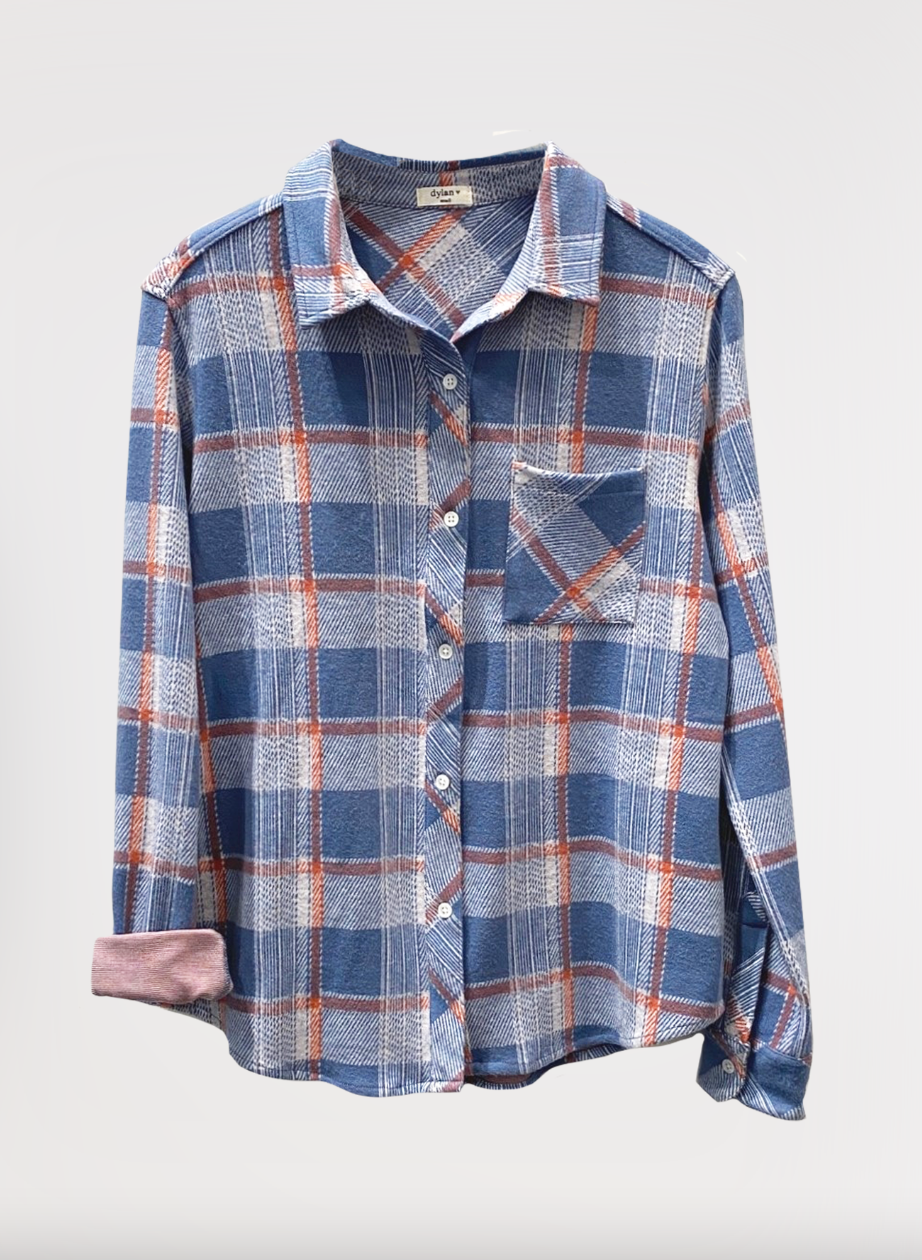 Dylan Emma Button Down Flannel in Vintage Blue