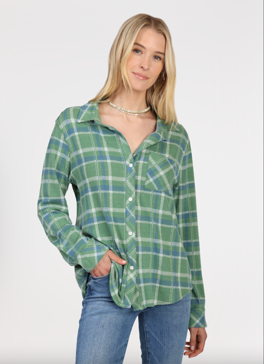 Dylan Emma Button Down Flannel Shirt in Green