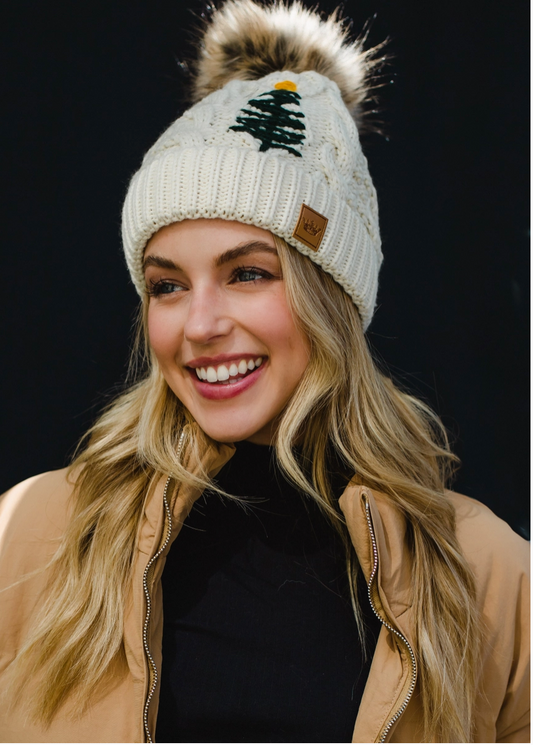 Cable Knit Hat with tree