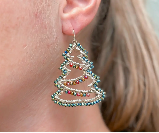 Beaded Christmas Tree Earrings