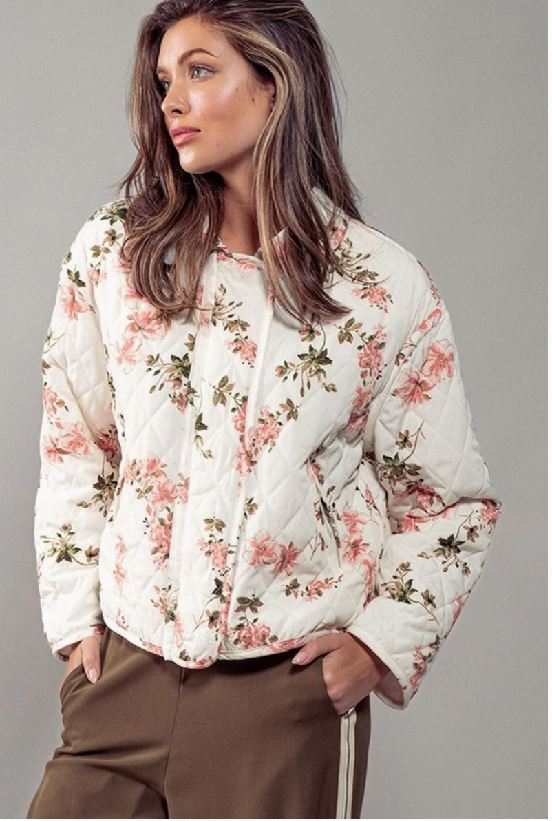 Diamond Quilt Garden Bomber Jacket