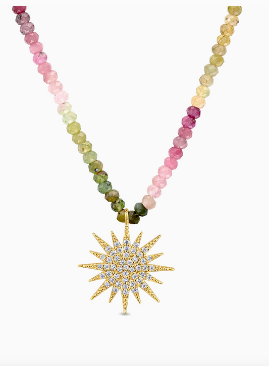 Gemstone Sunburst Necklace with Watermelon Tourmaline