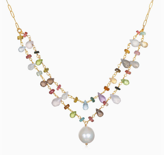Layered Baroque Pearl Wild Flower Necklace