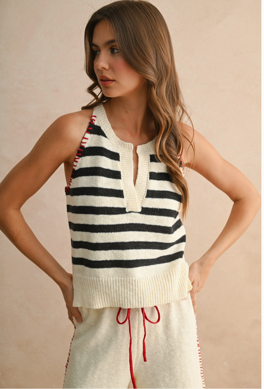 Knit Stitch Detail Stripe Top