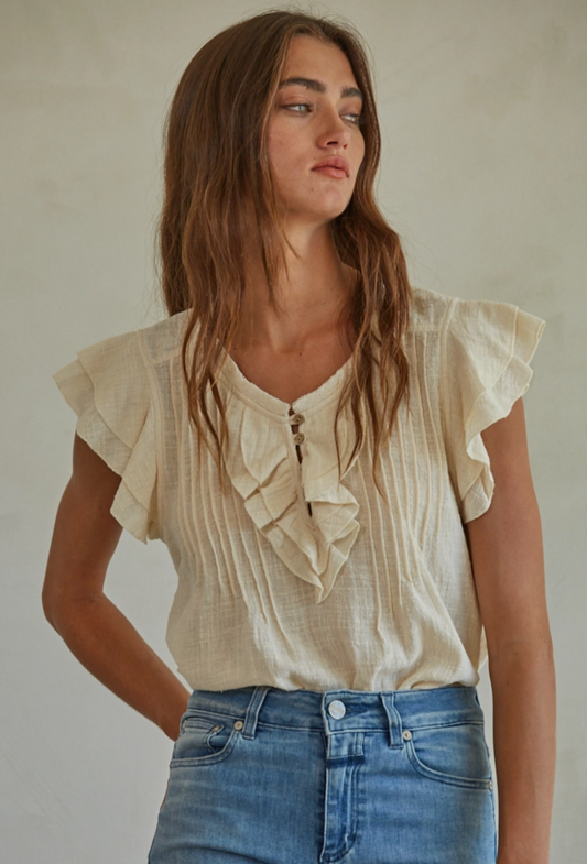Woven Linen Button Top