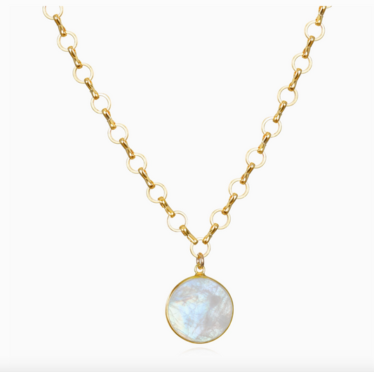 Petite Circle Moonstone Pendant Necklace