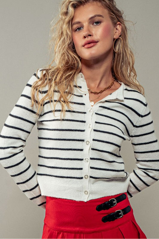 Striped Crop Cardigan Sweater