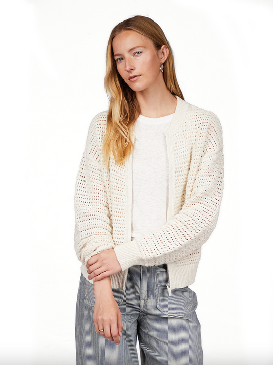 Open Knit Bomber Jacket Sweater