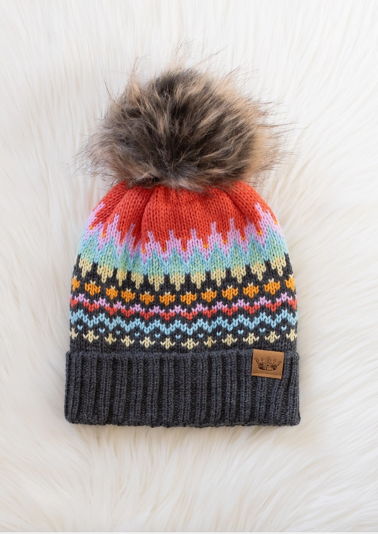 Grey multi color pattern hat