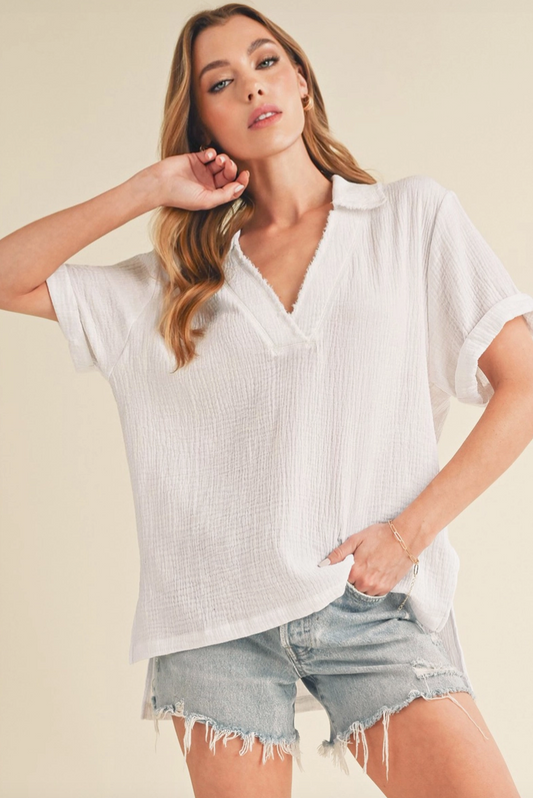 Jamy Collared Top in White