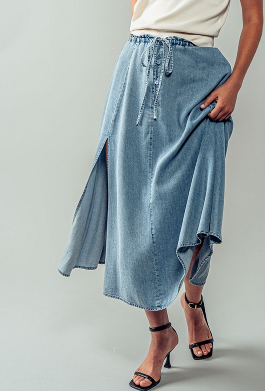 Asymetrical Drawstring Denim Skirt