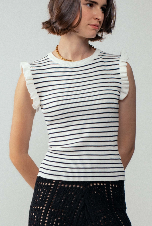 Ruffle Sleeve Rib Knit Top