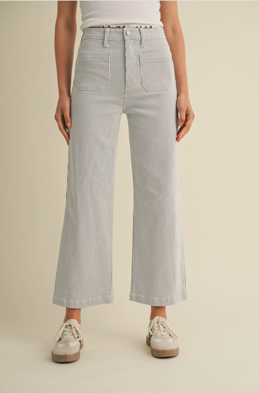 Patch Pocket Wide Leg Stripe Jean