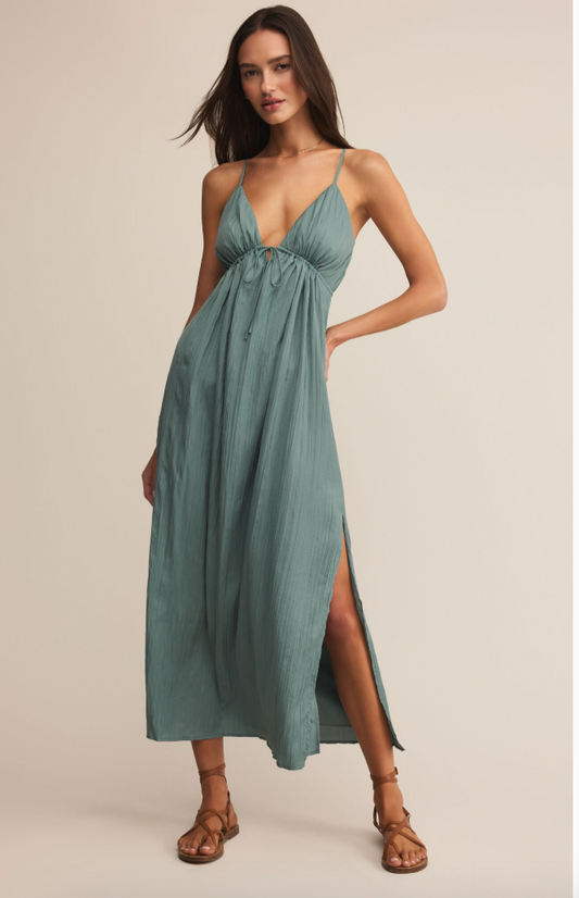 Manon Satin Maxi Dress in Sea Pine