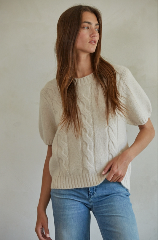 Short Sleeve Sweater with Cable Detail (3 colors)