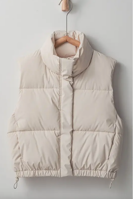Essential Puffer Down Vest with Adjustable Hem in Ivory