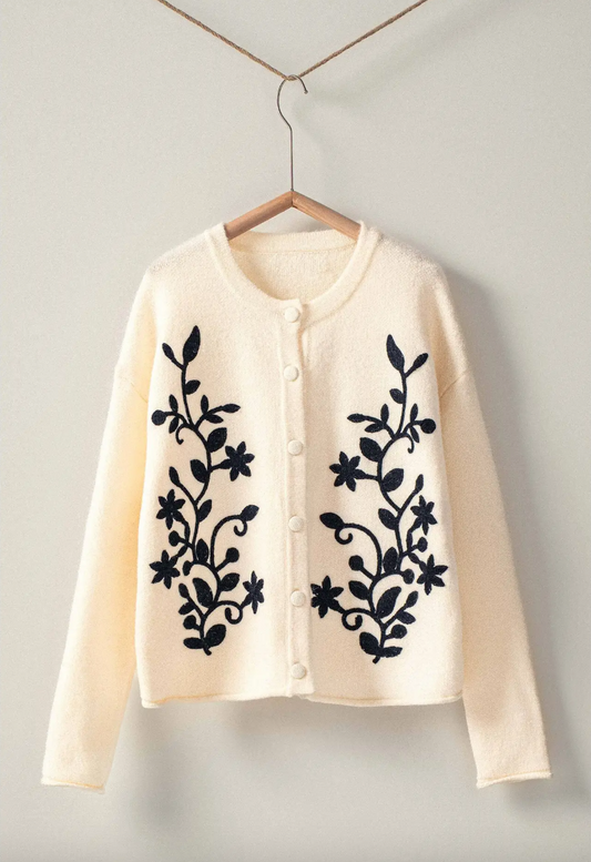 Embroidered Floral Cardigan in Ivory