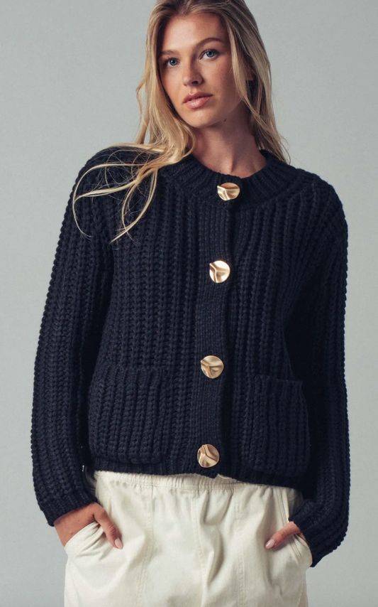 Chunky Gold Button Cardigan Sweater (2 Colors)