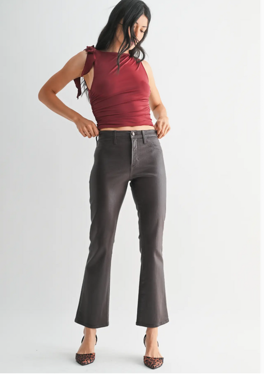 Coated Espresso Slim Cropped Bootcut Jean
