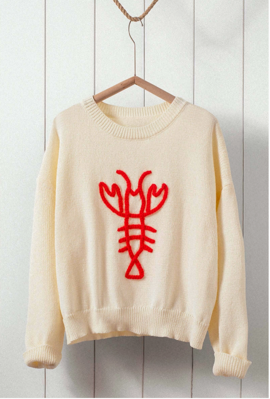 Lobster Crew Neck Sweater in Ivory