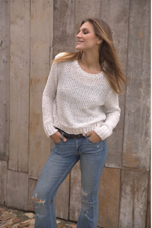 Maura Cropped Marled Chunky Crew Sweater