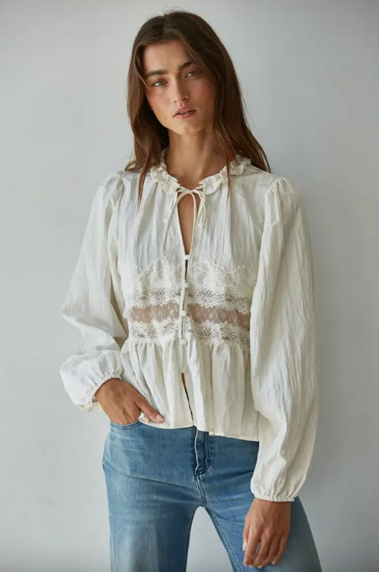 Woven Lace Detail Blouse