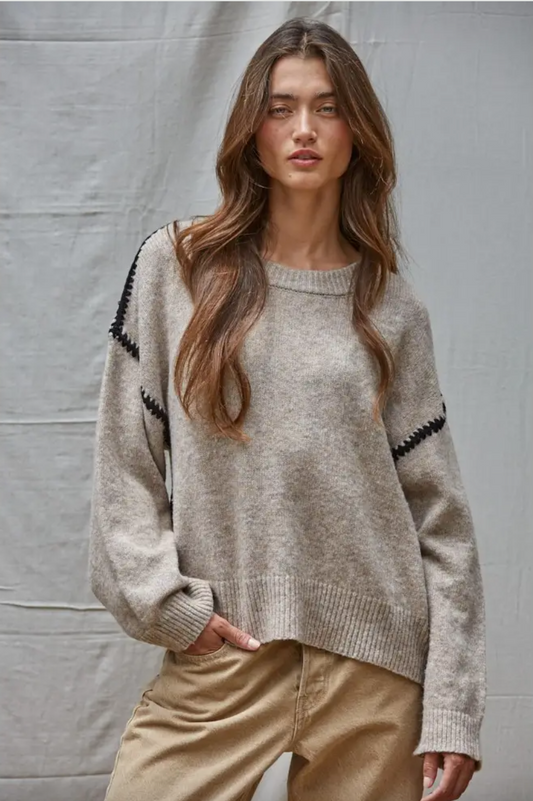 Knit Sweater Stitch Detail Crew Neck (PREORDER)
