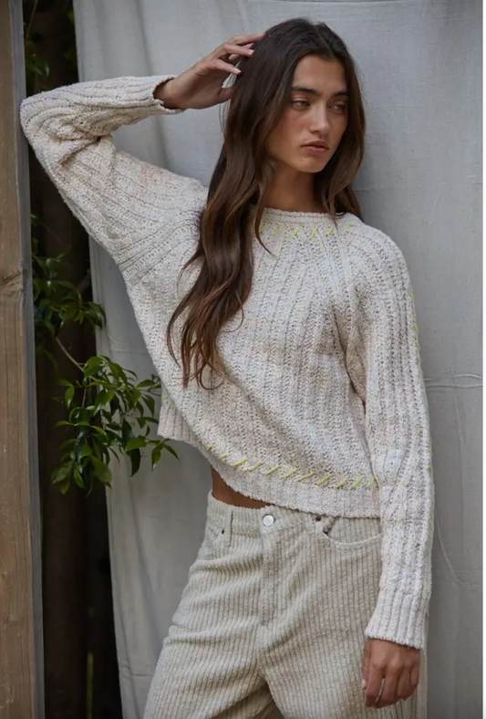 Knit Sweater with Contrast Whipstitch (PREORDER)