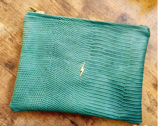 Emerald Lizard Print Pouch