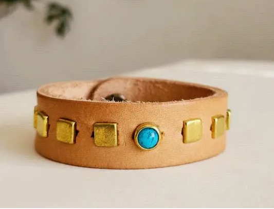 Cuff Leather Bracelet with Turquoise