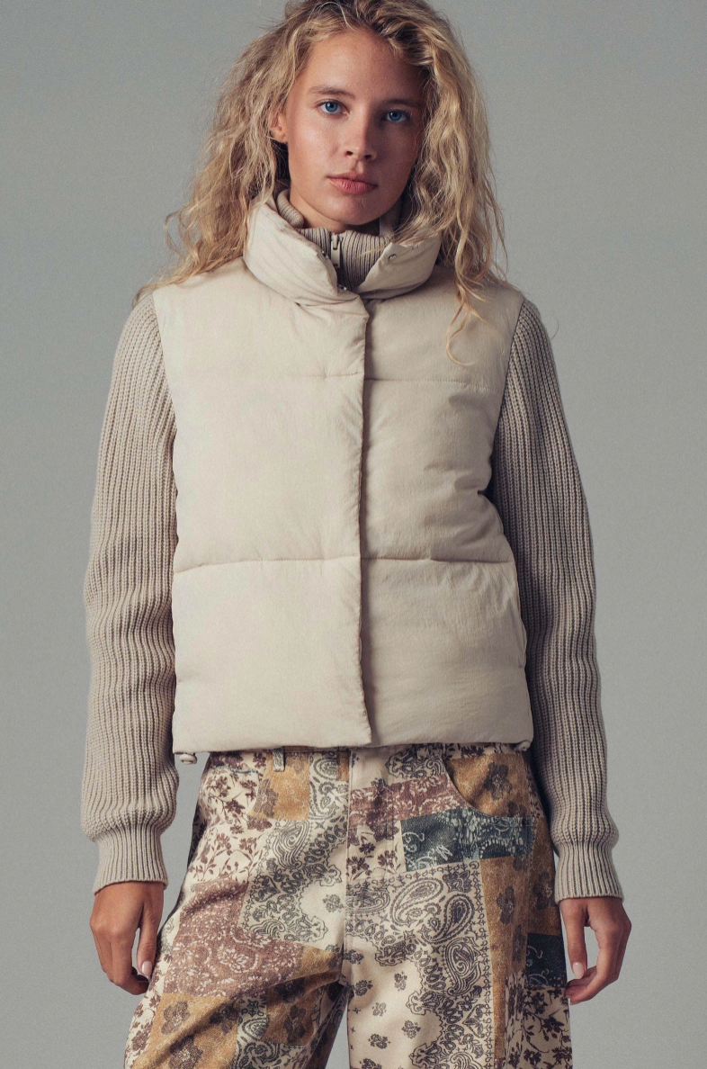 Sweater Knit Sleeve Puffer Jacket (3 Colors)