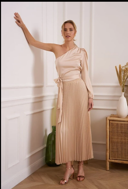 Solid Satin Pleated Skirt