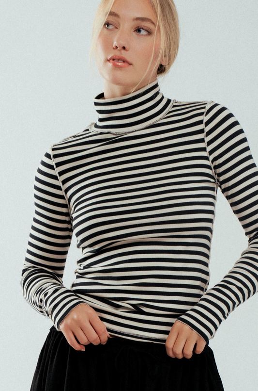 Striped Turtleneck Knit Top