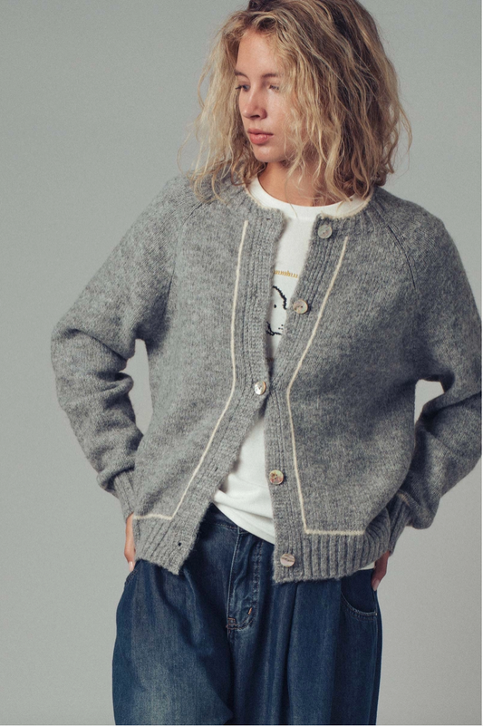 Contrast Trim Boho Knit Cardigan