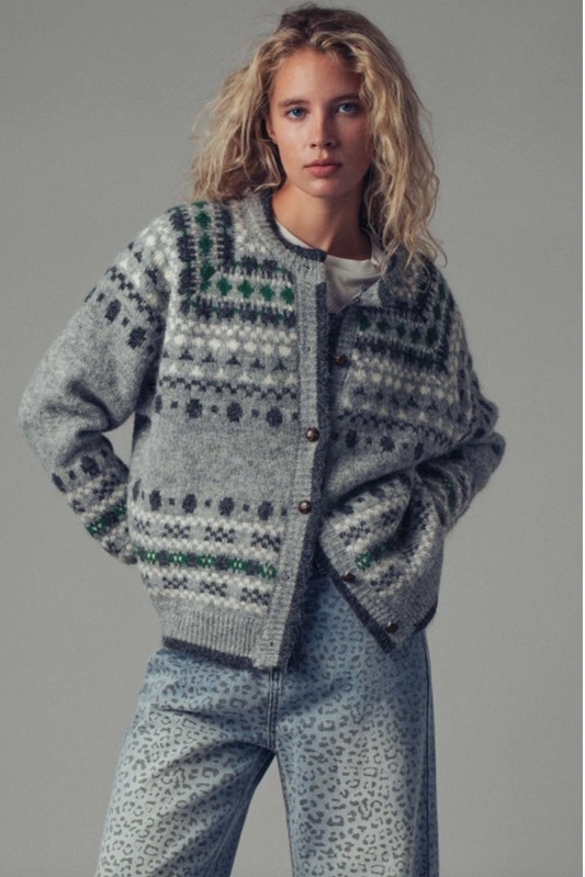 Nordic Pattern Button Up Sweater