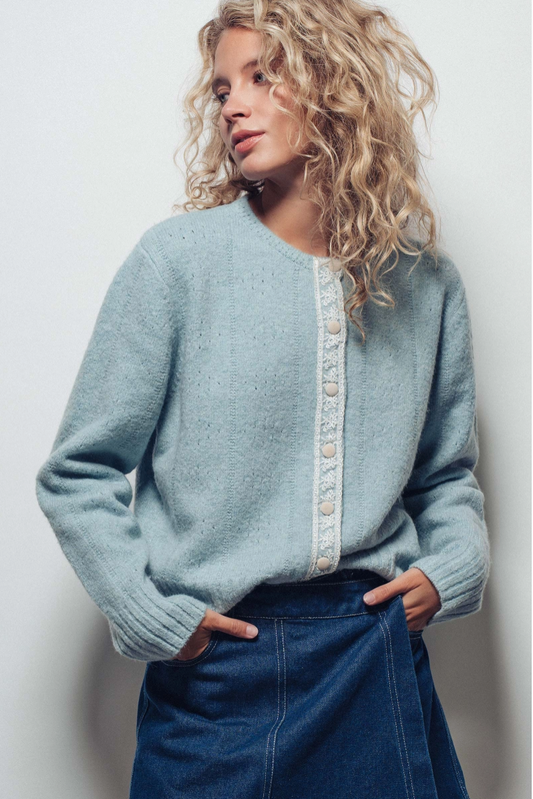 Lace Trim Wool Blend Cardigan