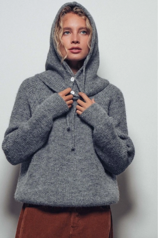 Ribbed Knit Sweater with Detachable Hood