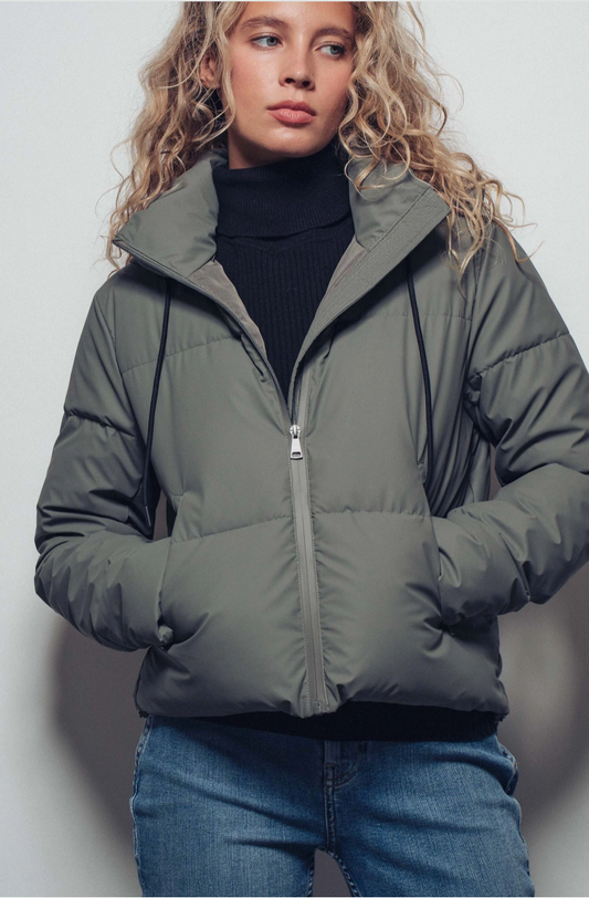 Cozy Drawstring Hooded Puffer Jacket in Olive