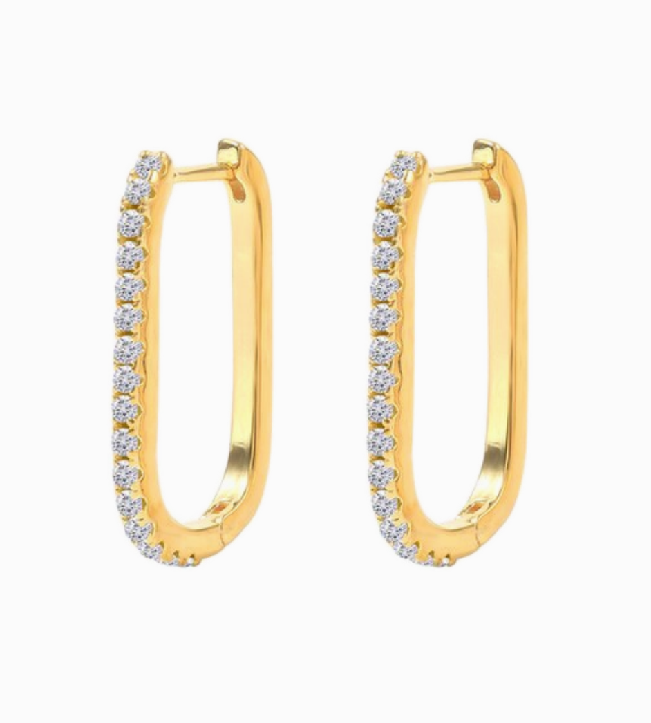 Square Pave Hoop Earring in Gold or Silver