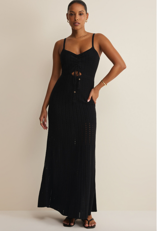 Sunda Crochet Midi Dress in Black