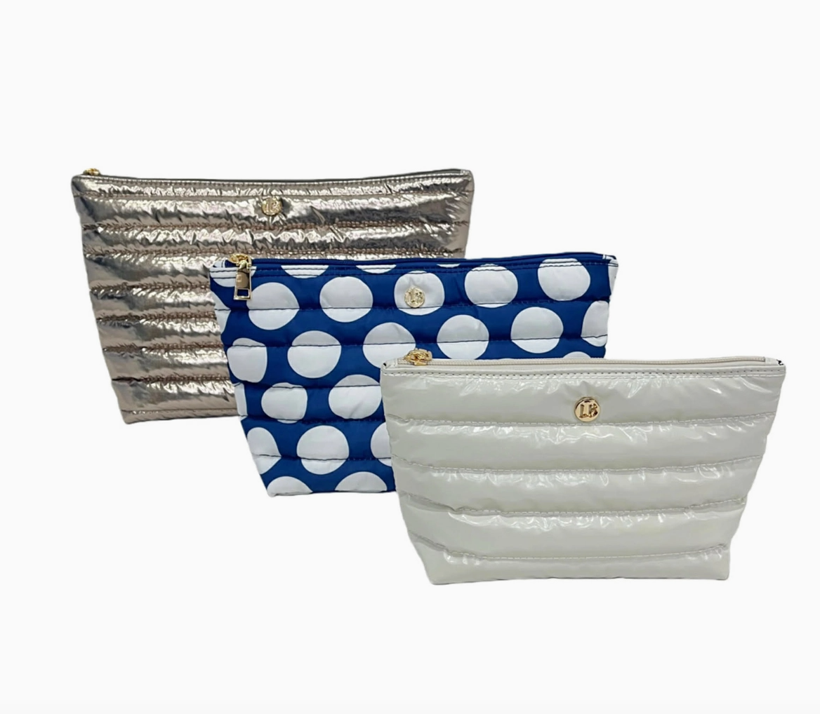 Medium Size Cosmetic Case in Navy Polka Dot