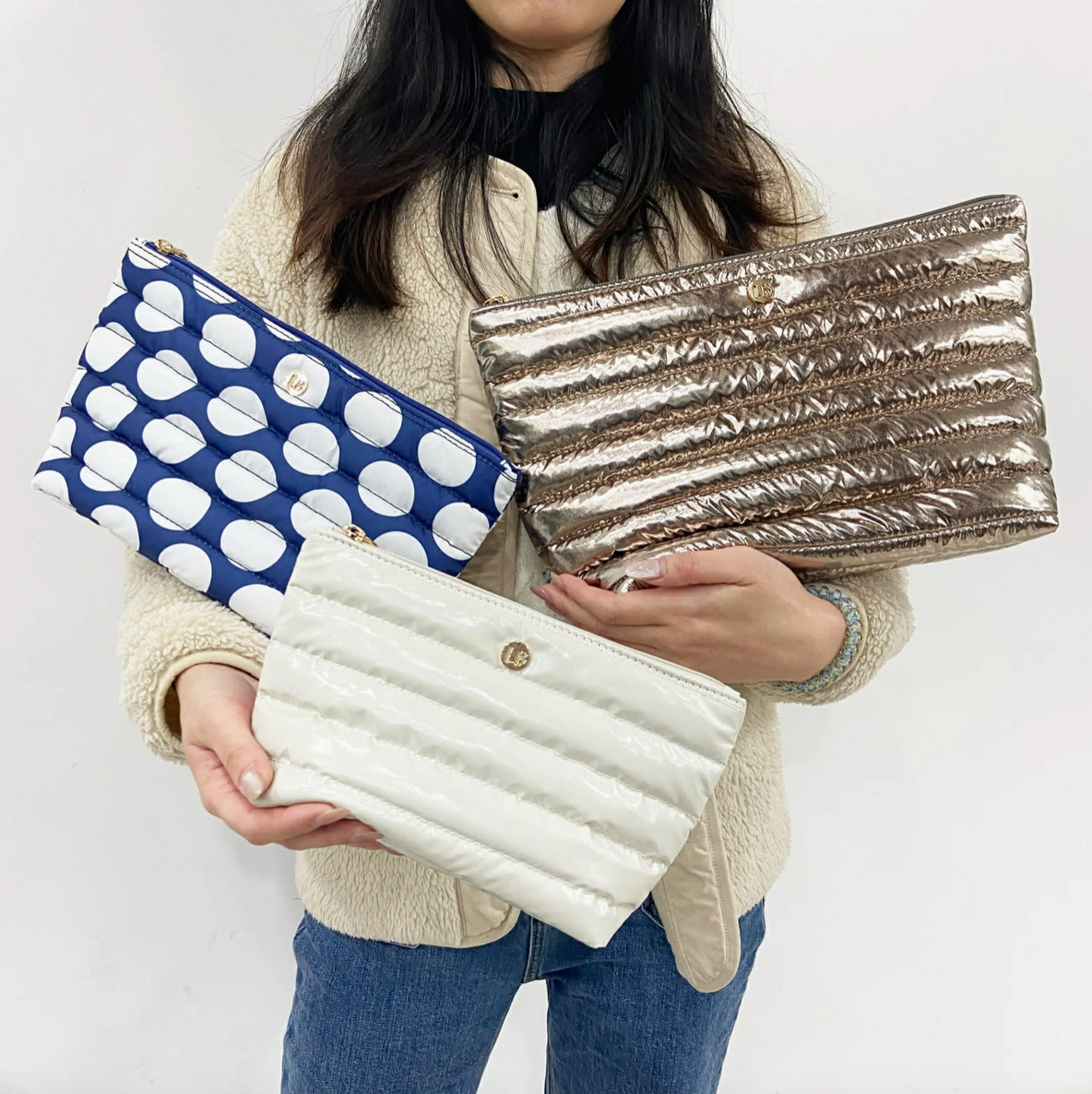 Large Puffer Cosmetic Pouch in Bronze