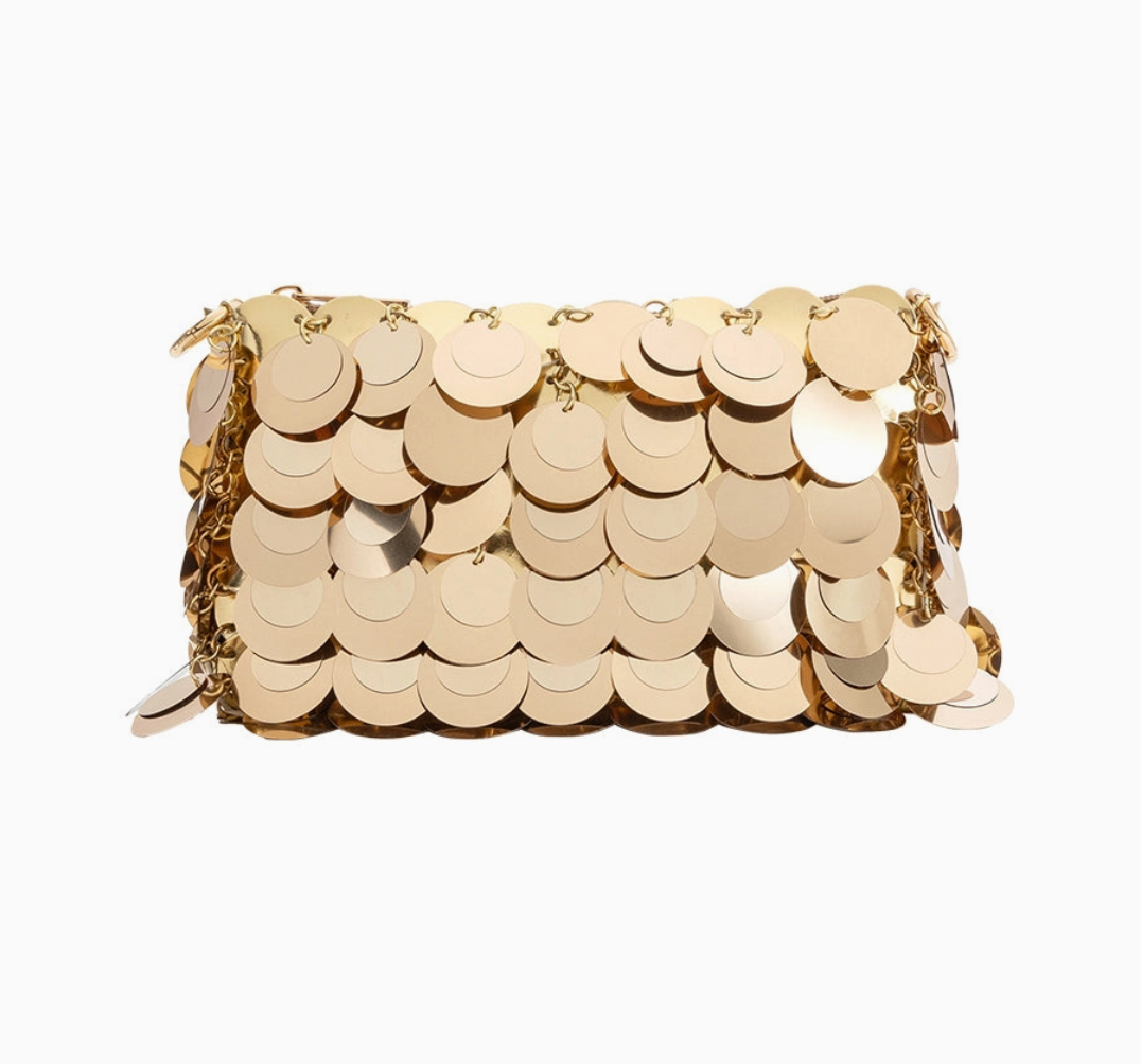Melie Bianco Gold Sequin Convertible Clutch Bag