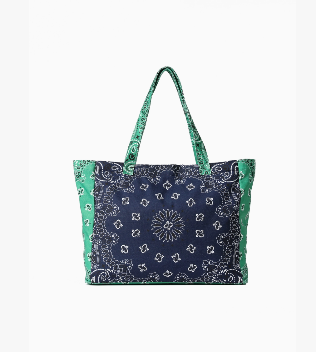 Bandana Print Tote in Green/Navy